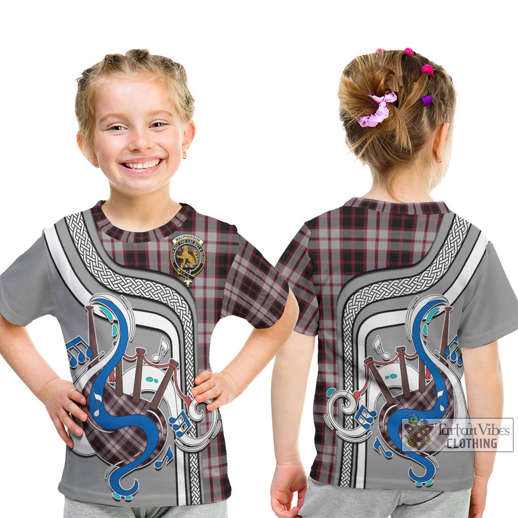 Tartan Vibes Clothing MacPherson Tartan Kid T-Shirt with Epic Bagpipe Style