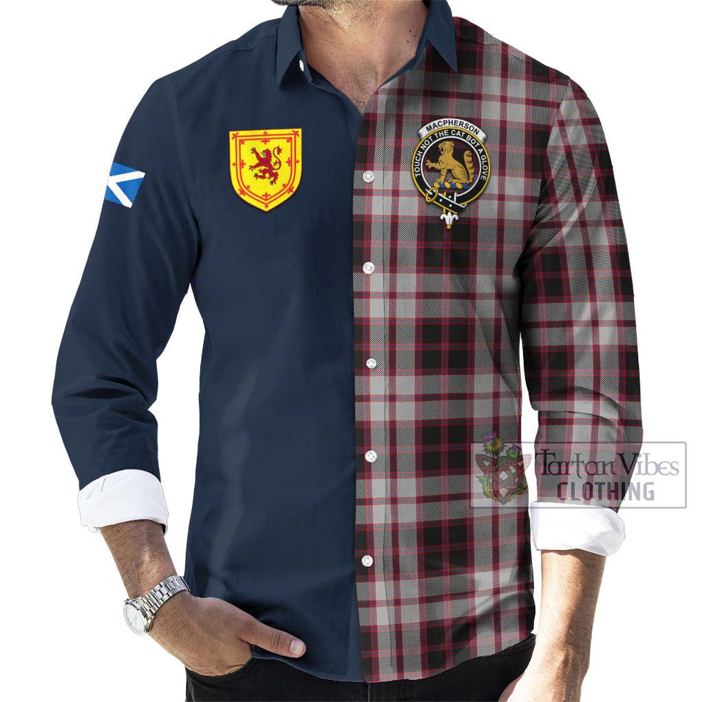 Tartan Vibes Clothing MacPherson Tartan Long Sleeve Button Shirt with Scottish Lion Royal Arm Half Style