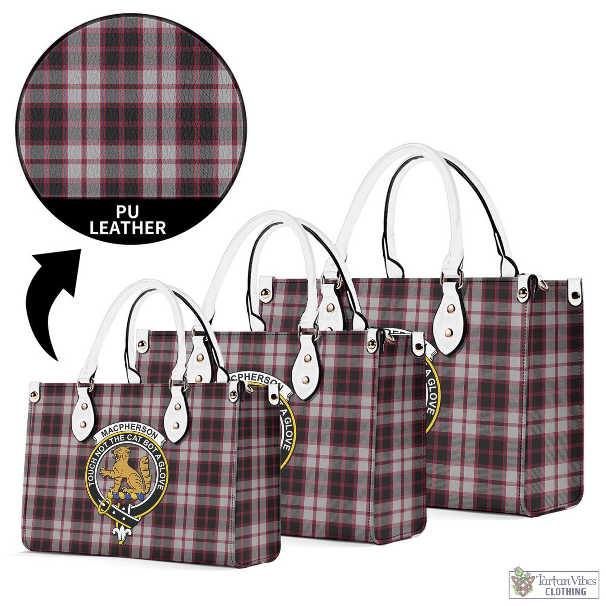 Tartan Vibes Clothing MacPherson Tartan Luxury Leather Handbags with Family Crest