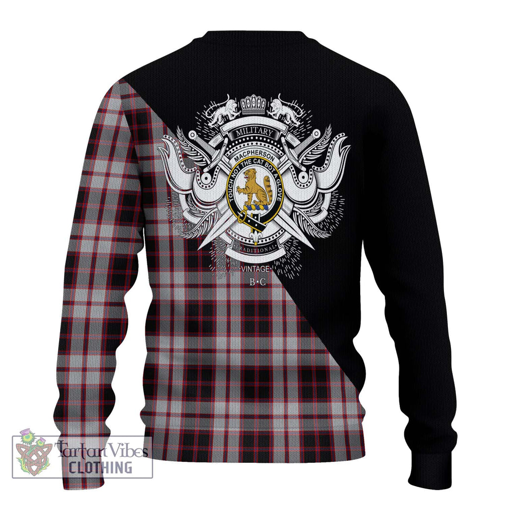 MacPherson (McPherson) Tartan Knitted Sweater with Family Crest and Military Logo Style - Tartanvibesclothing Shop