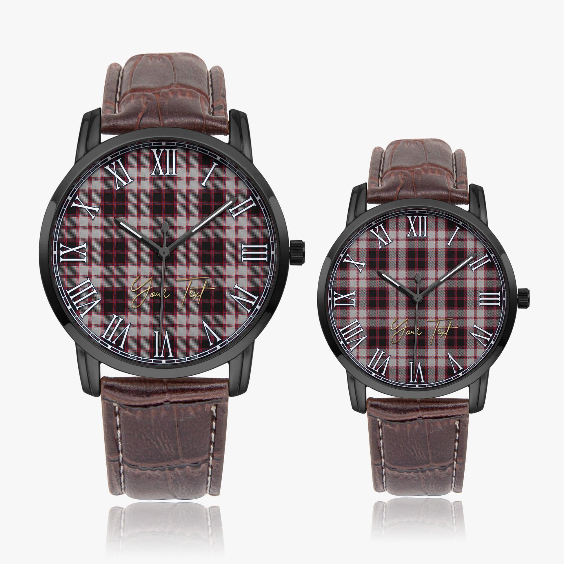 MacPherson Tartan Personalized Your Text Leather Trap Quartz Watch Wide Type Black Case With Brown Leather Strap - Tartanvibesclothing