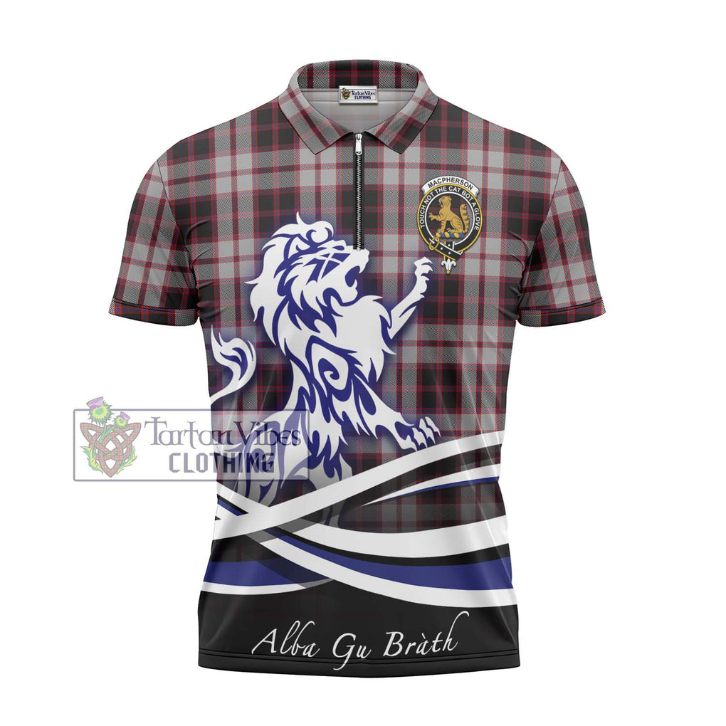 MacPherson (McPherson) Tartan Zipper Polo Shirt with Alba Gu Brath Regal Lion Emblem - Tartanvibesclothing Shop