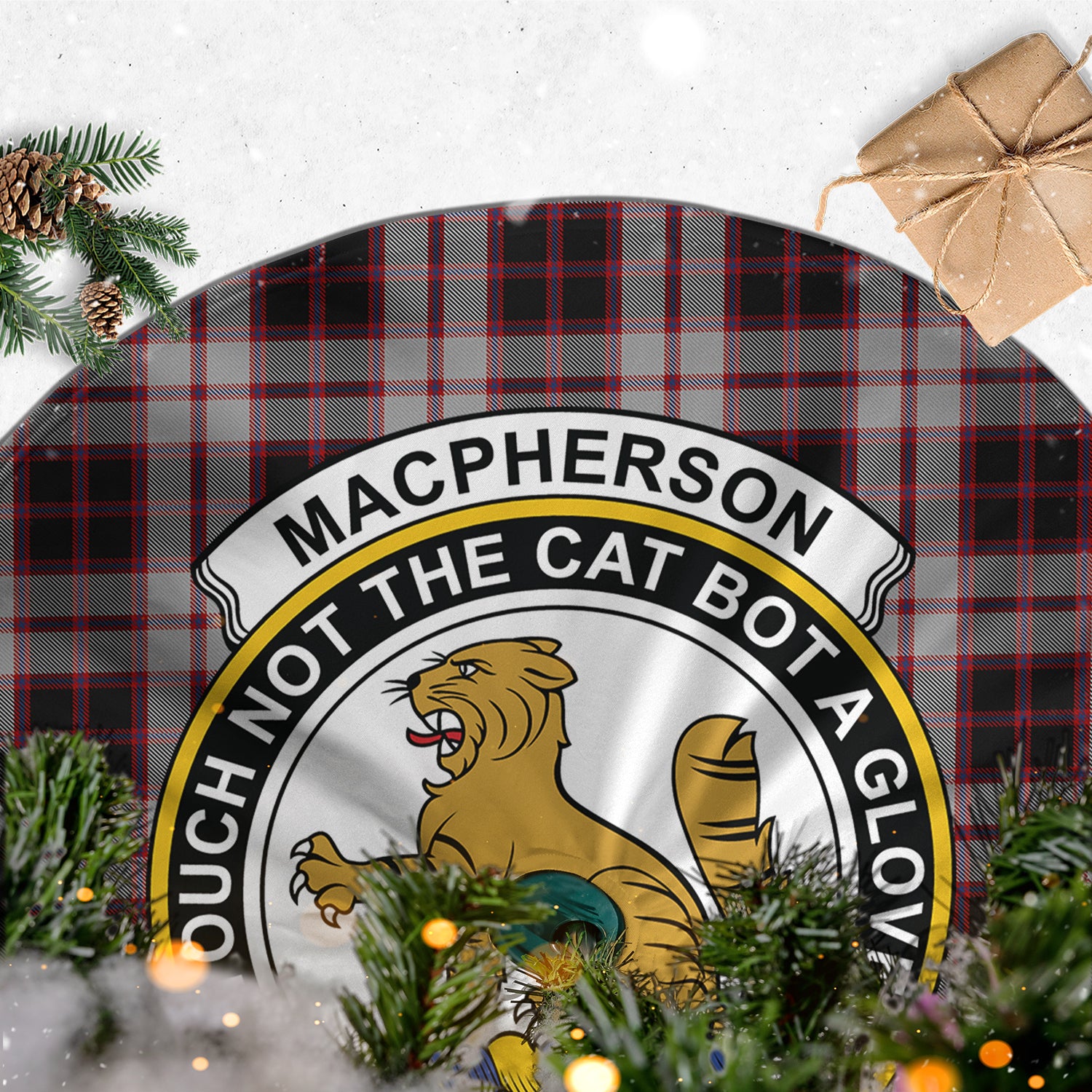 MacPherson Tartan Christmas Tree Skirt with Family Crest - Tartanvibesclothing