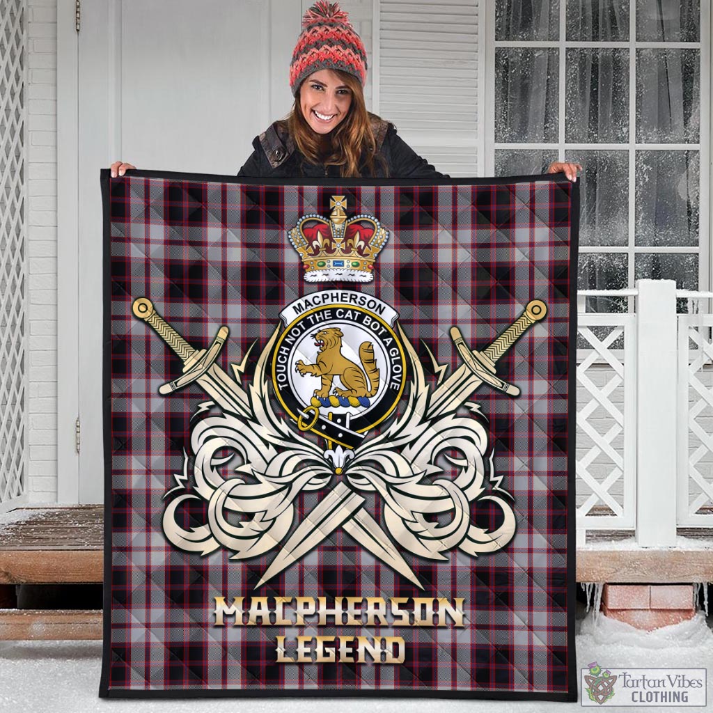 Tartan Vibes Clothing MacPherson Tartan Quilt with Clan Crest and the Golden Sword of Courageous Legacy