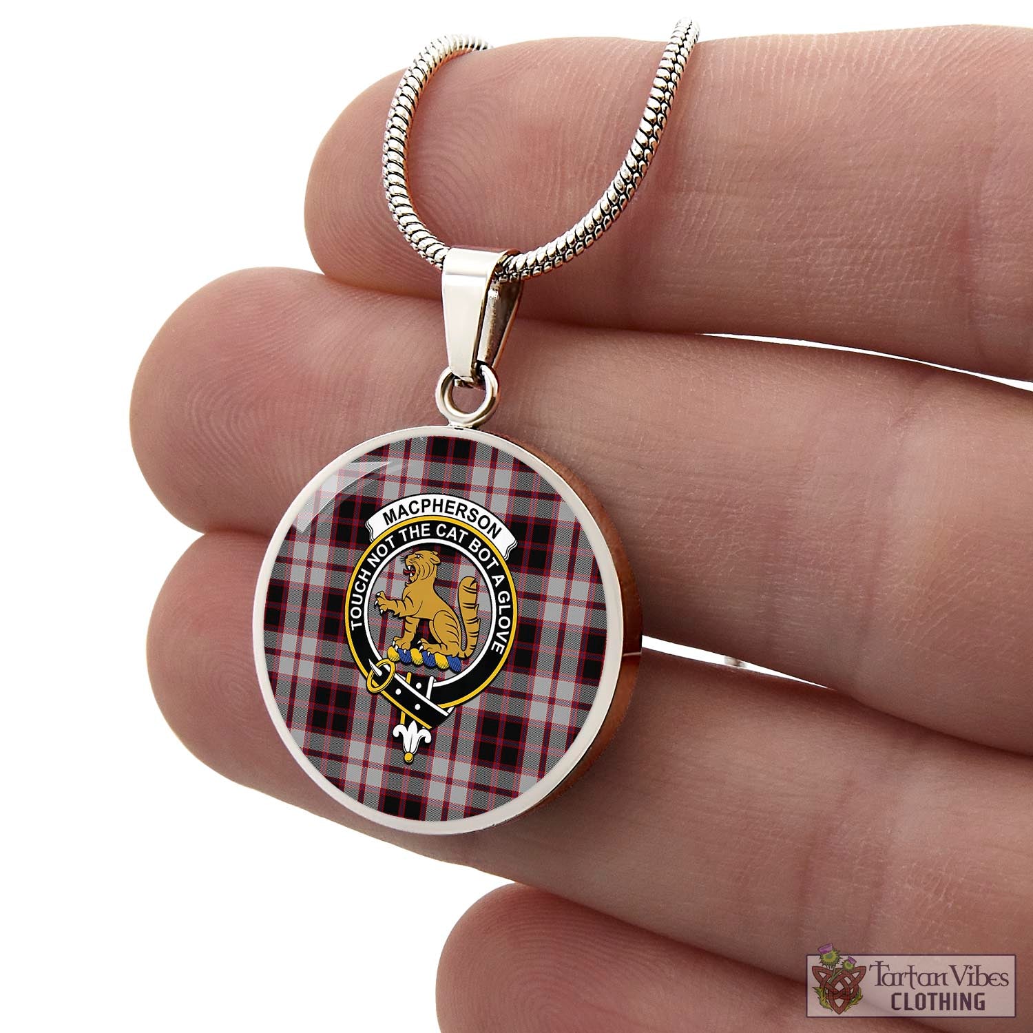 Tartan Vibes Clothing MacPherson Tartan Circle Necklace with Family Crest