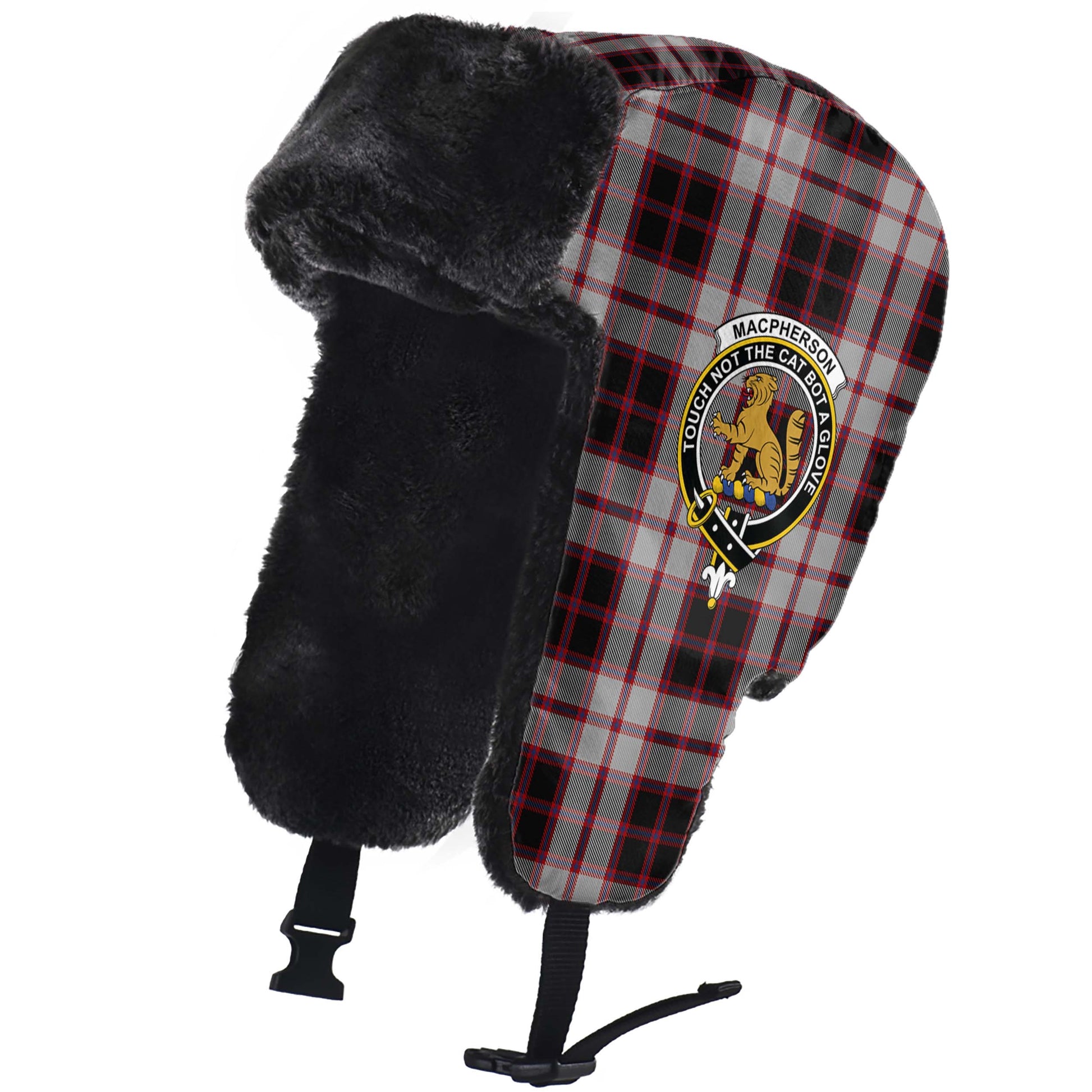 MacPherson Tartan Winter Trapper Hat with Family Crest - Tartanvibesclothing