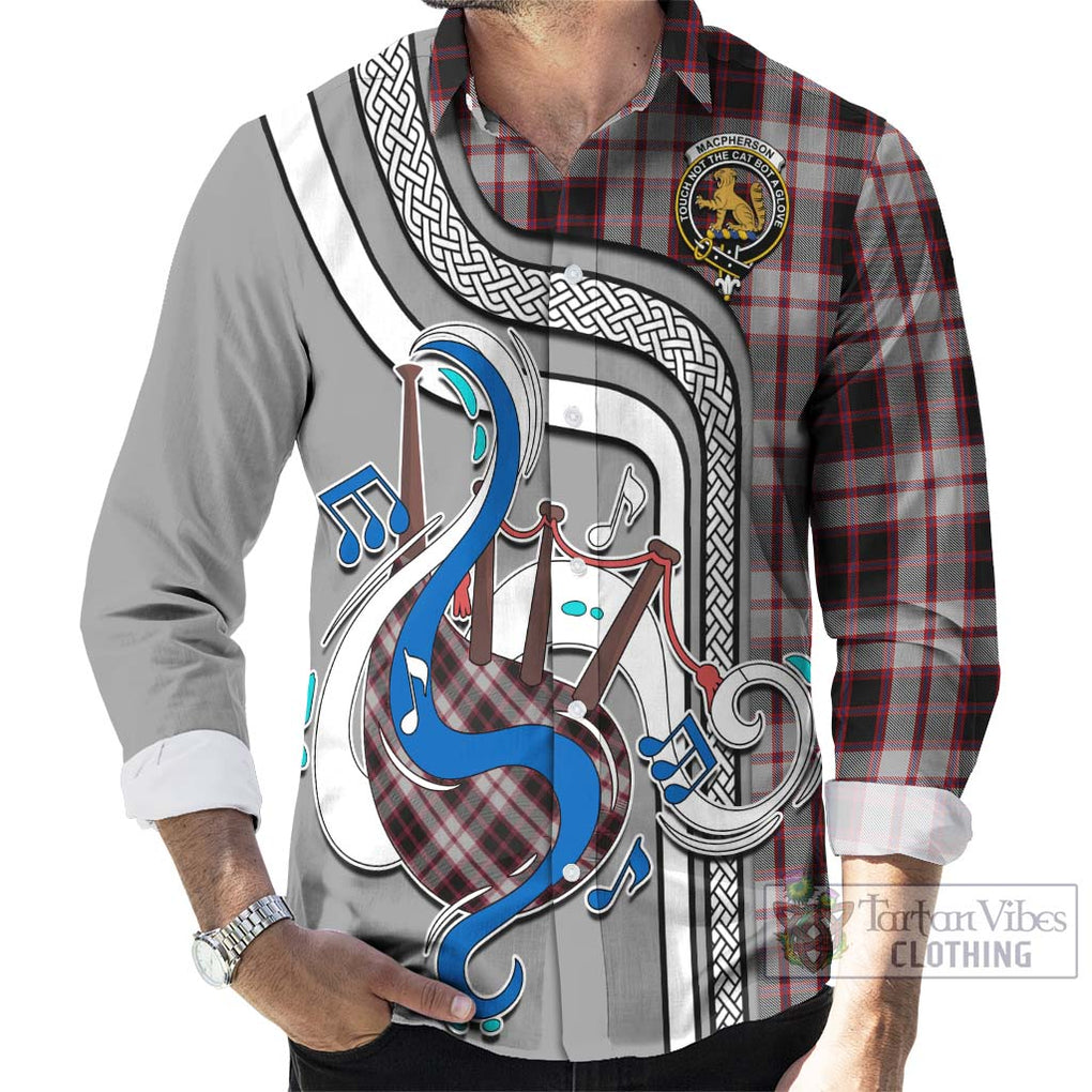 MacPherson (McPherson) Tartan Long Sleeve Button Shirt with Epic Bagpipe Style - Tartanvibesclothing Shop