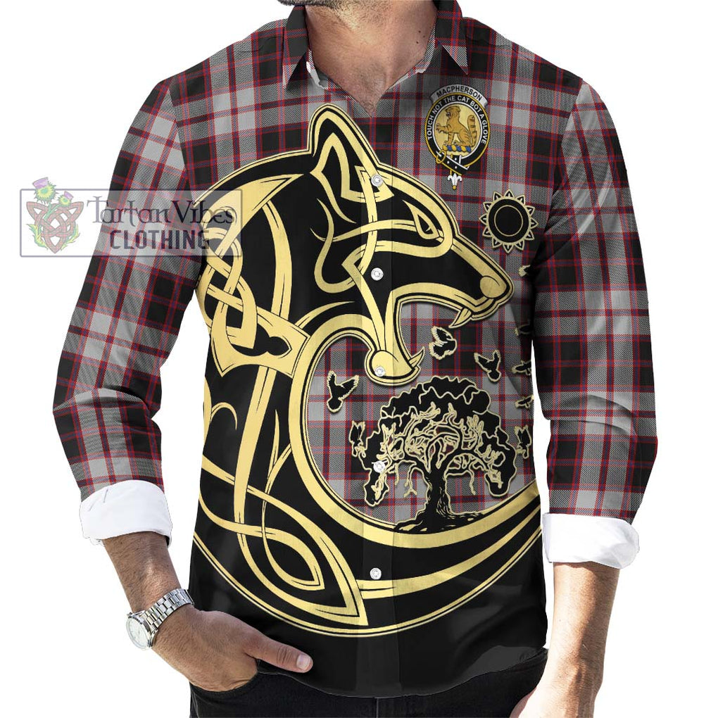 MacPherson (McPherson) Tartan Long Sleeve Button Shirt with Family Crest Celtic Wolf Style - Tartan Vibes Clothing