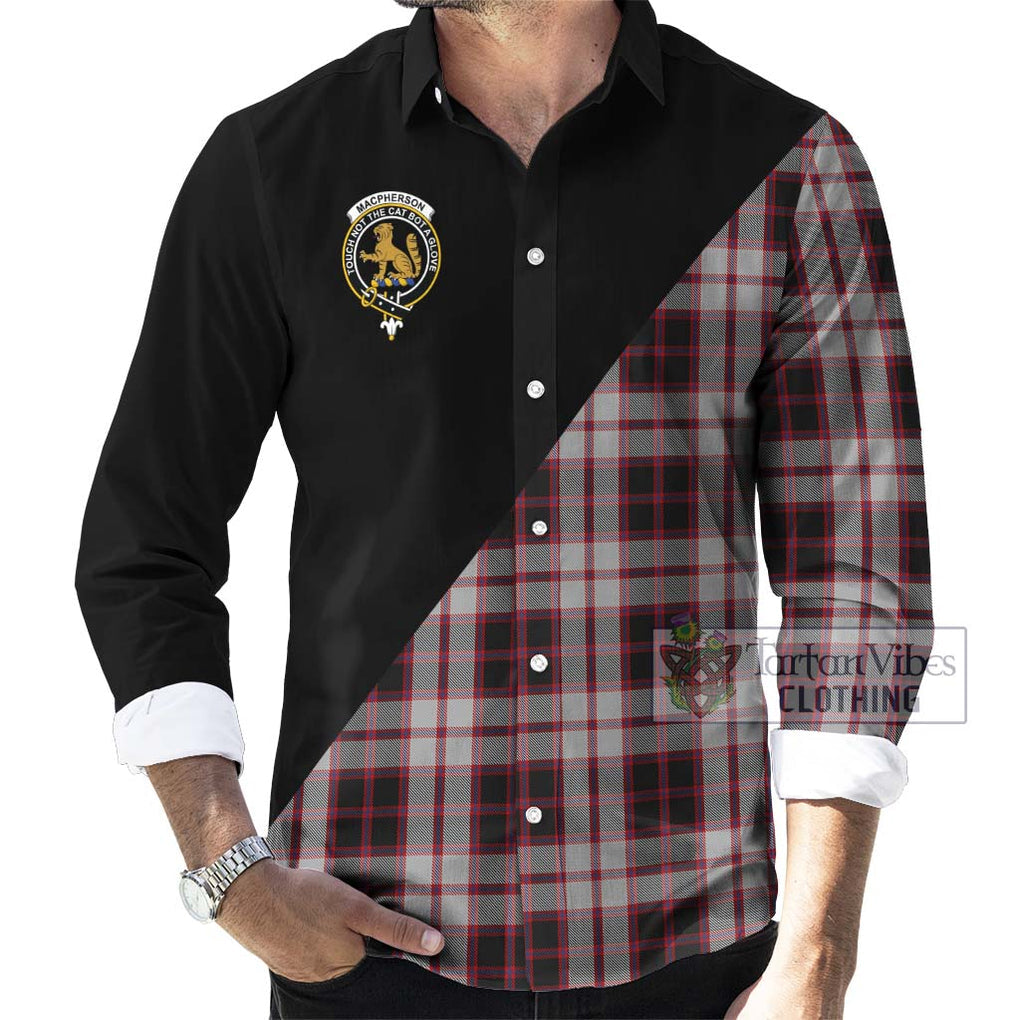 MacPherson (McPherson) Tartan Long Sleeve Button Shirt with Family Crest and Military Logo Style - Tartanvibesclothing Shop