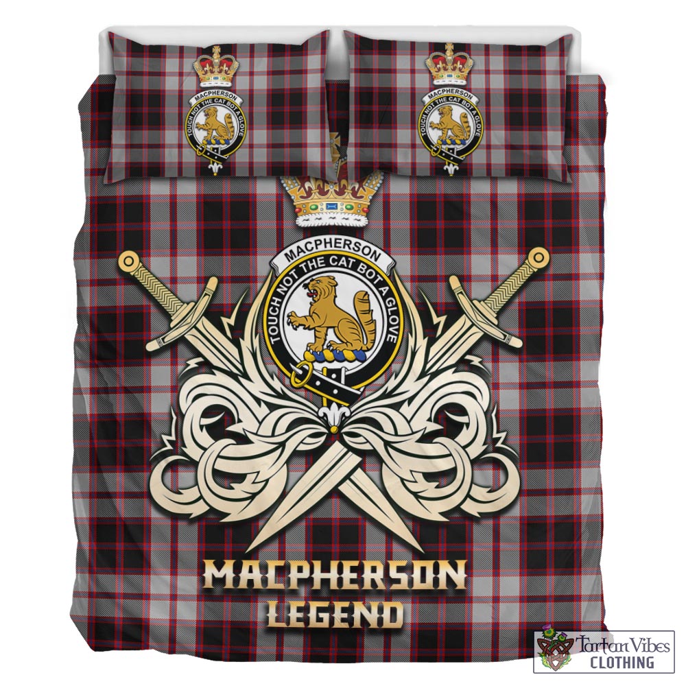 Tartan Vibes Clothing MacPherson Tartan Bedding Set with Clan Crest and the Golden Sword of Courageous Legacy