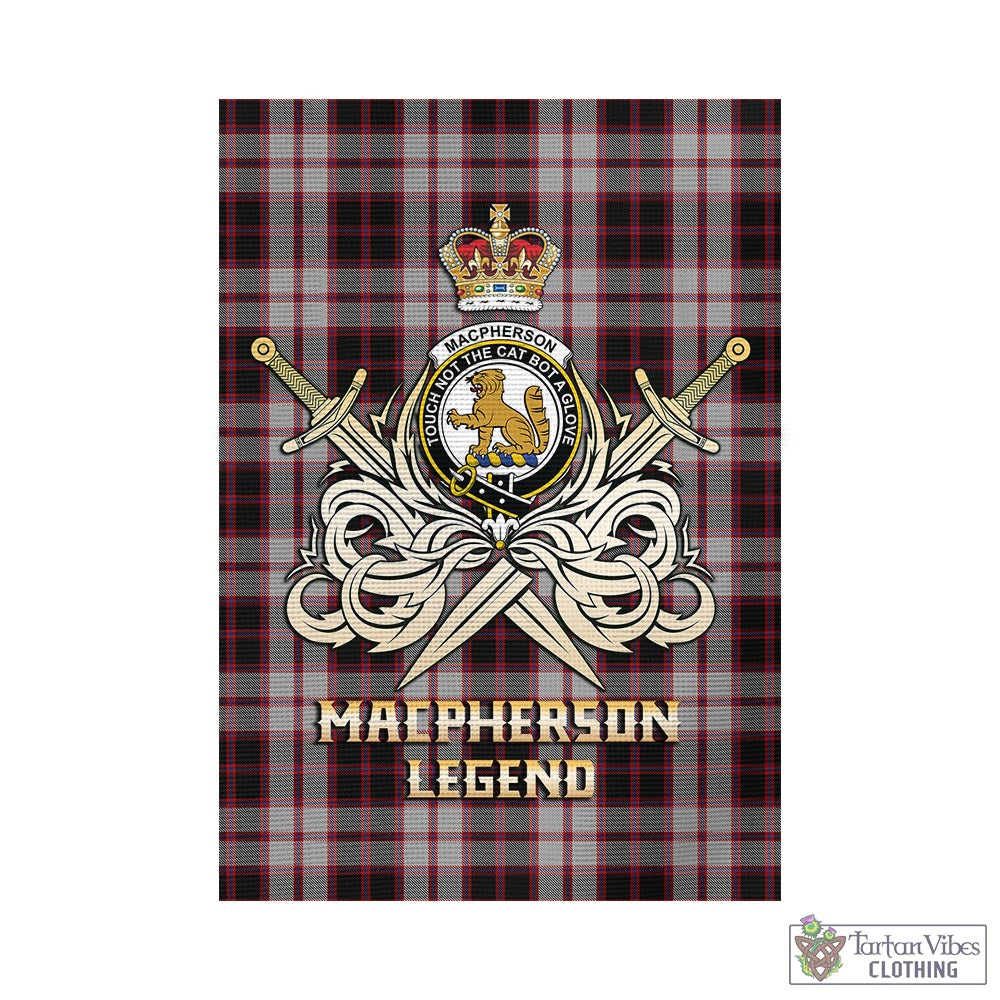 Tartan Vibes Clothing MacPherson Tartan Flag with Clan Crest and the Golden Sword of Courageous Legacy