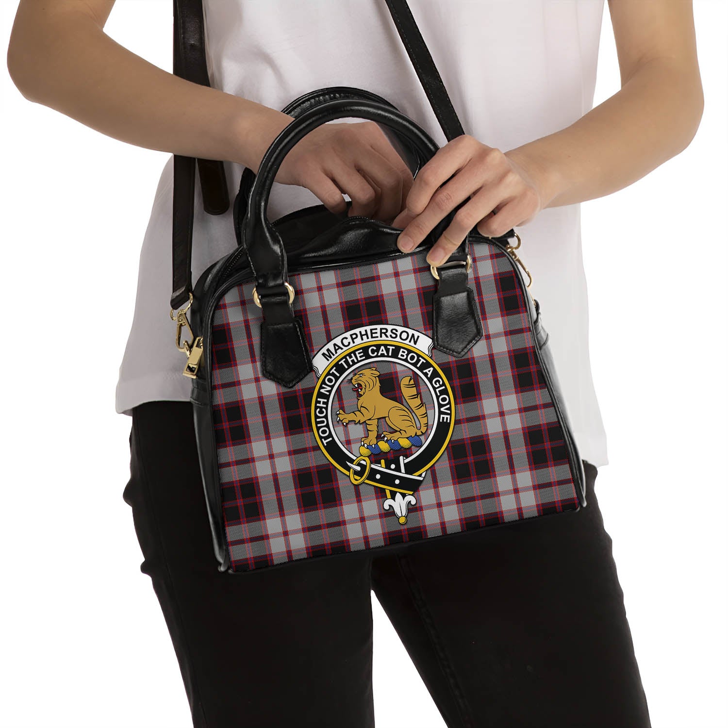 MacPherson Tartan Shoulder Handbags with Family Crest - Tartanvibesclothing