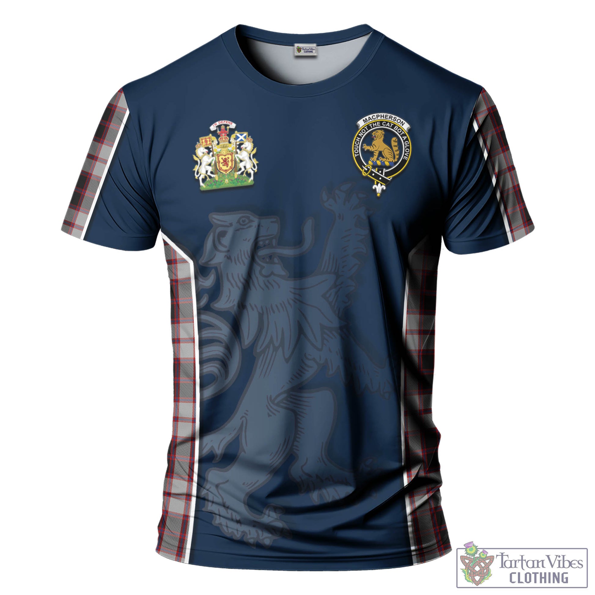 Tartan Vibes Clothing MacPherson Tartan T-Shirt with Family Crest and Lion Rampant Vibes Sport Style