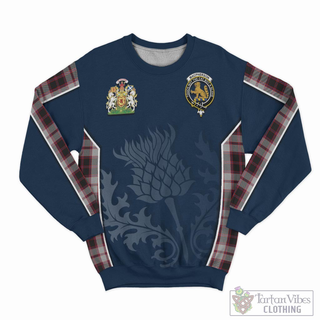 Tartan Vibes Clothing MacPherson Tartan Sweatshirt with Family Crest and Scottish Thistle Vibes Sport Style