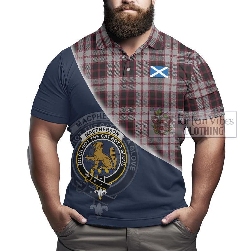 MacPherson (McPherson) Tartan Polo Shirt with Personalised National Flag and Family Crest Half Style - Tartanvibesclothing Shop