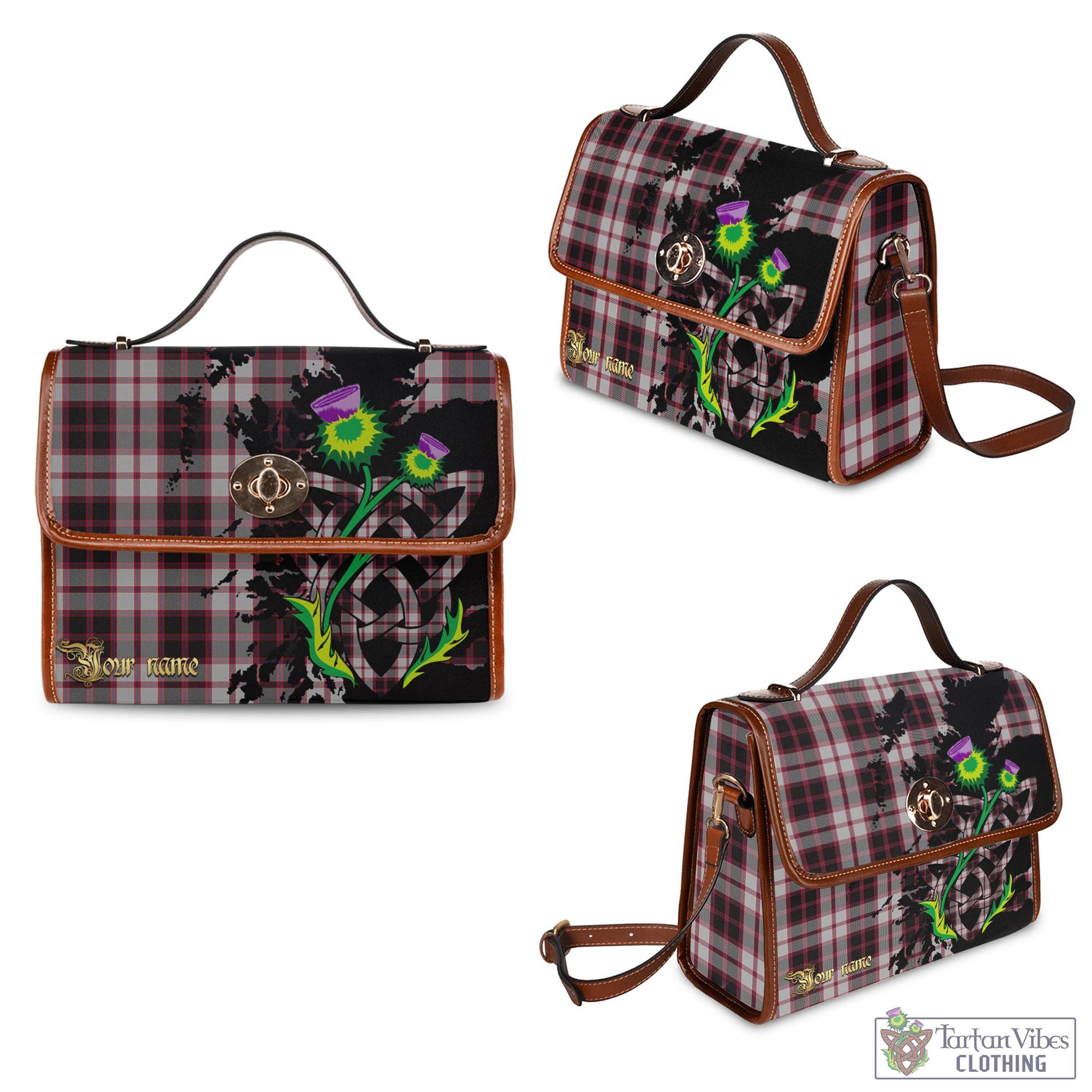 Tartan Vibes Clothing MacPherson Tartan Waterproof Canvas Bag with Scotland Map and Thistle Celtic Accents