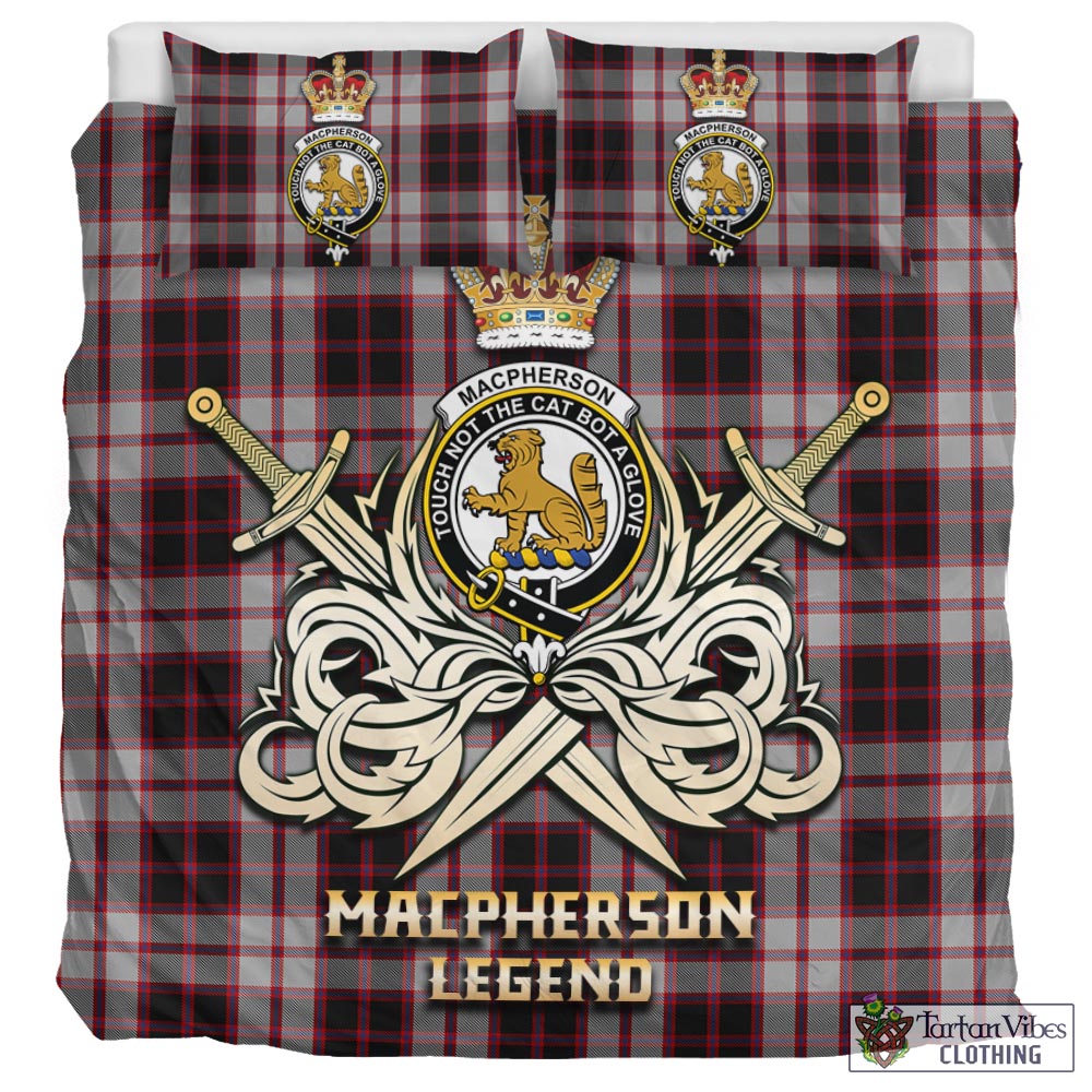 Tartan Vibes Clothing MacPherson Tartan Bedding Set with Clan Crest and the Golden Sword of Courageous Legacy