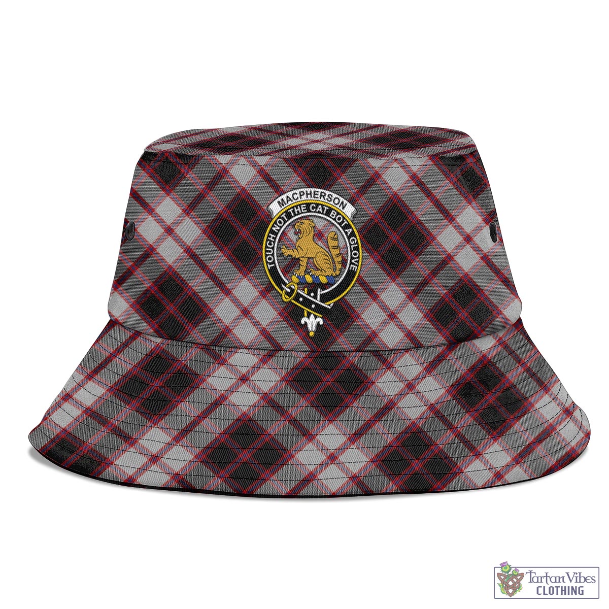 Tartan Vibes Clothing MacPherson Tartan Bucket Hat with Family Crest