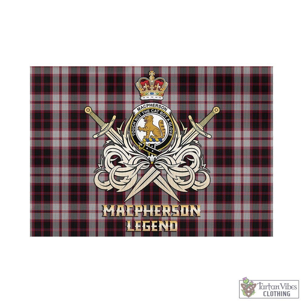 Tartan Vibes Clothing MacPherson Tartan Flag with Clan Crest and the Golden Sword of Courageous Legacy