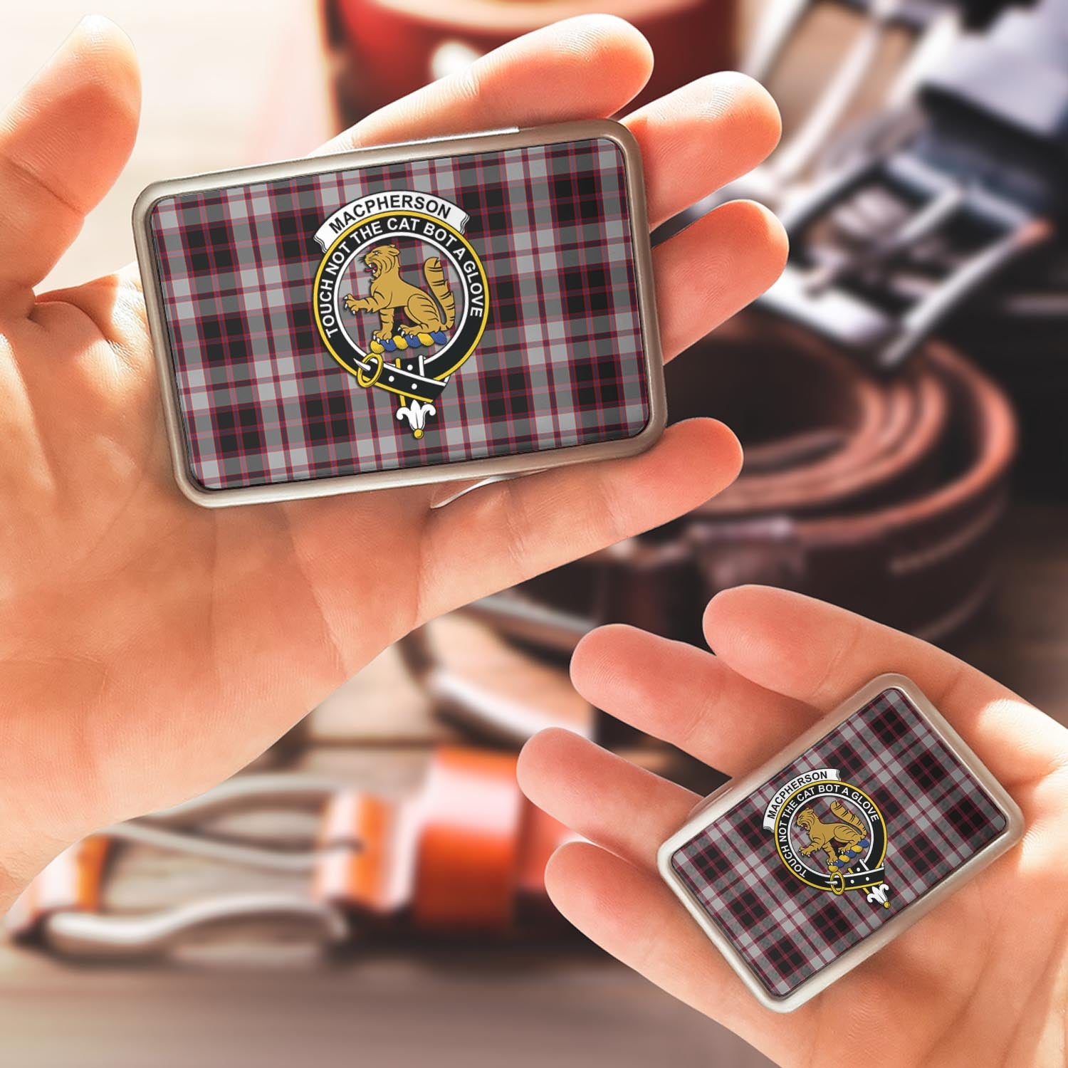 MacPherson (McPherson) Tartan Belt Buckles with Family Crest - Tartan Vibes Clothing