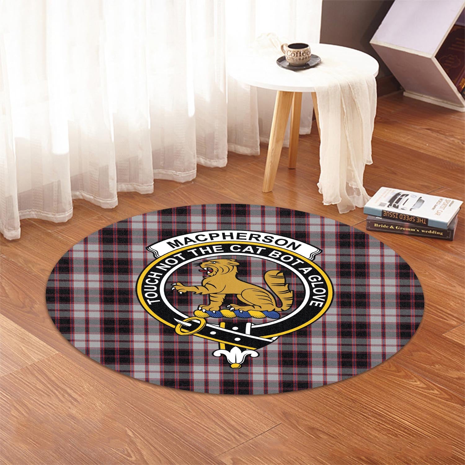 macpherson-tartan-round-rug-with-family-crest