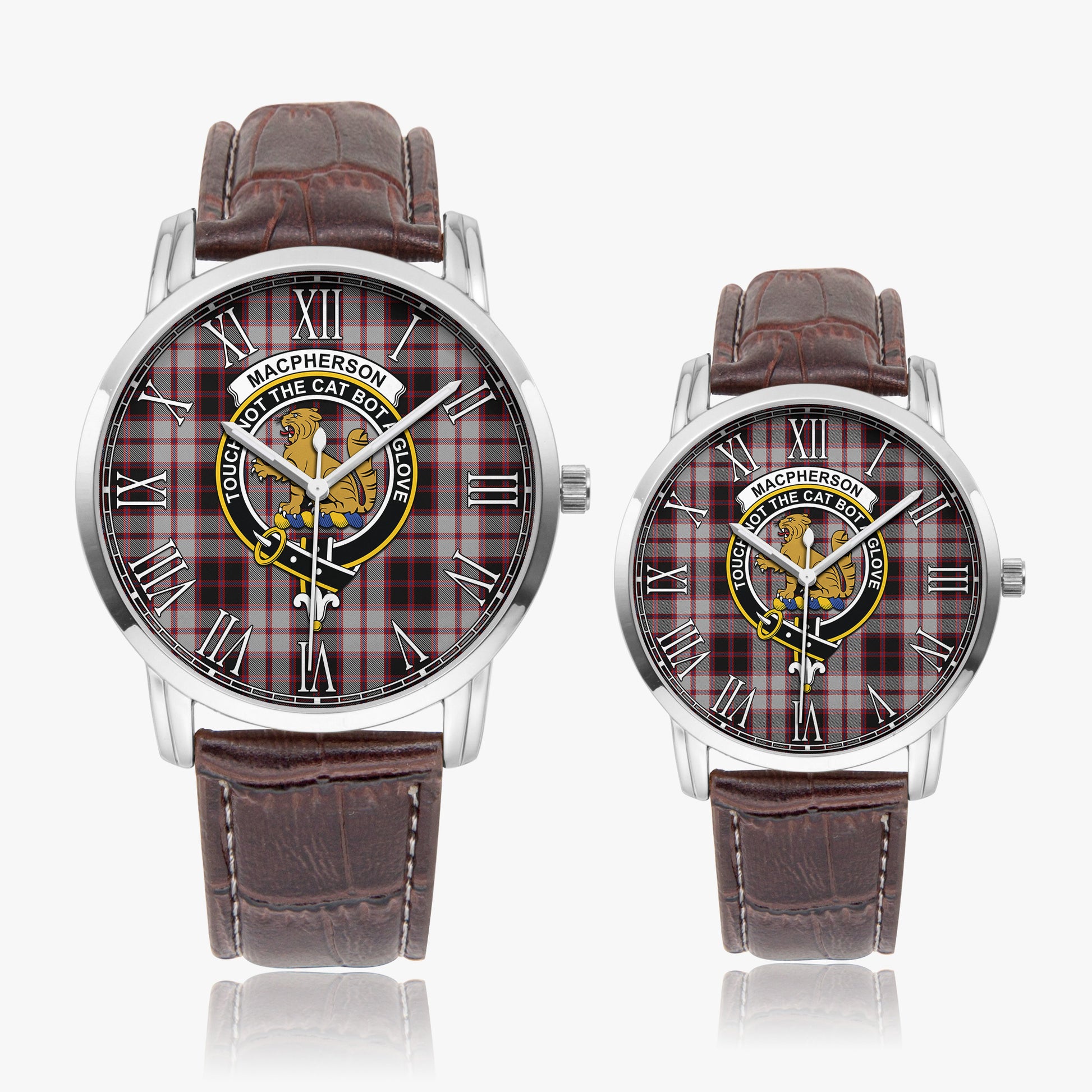 MacPherson Tartan Family Crest Leather Strap Quartz Watch - Tartanvibesclothing