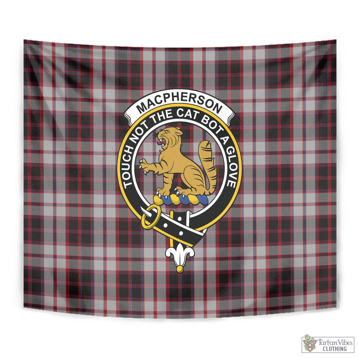 Tartan Vibes Clothing MacPherson Tartan Tapestry Wall Hanging and Home Decor for Room with Family Crest