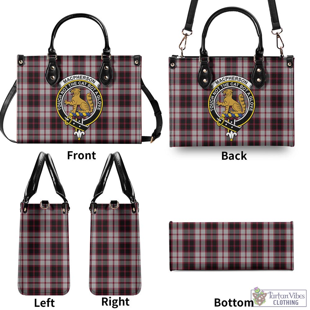 Tartan Vibes Clothing MacPherson Tartan Luxury Leather Handbags with Family Crest