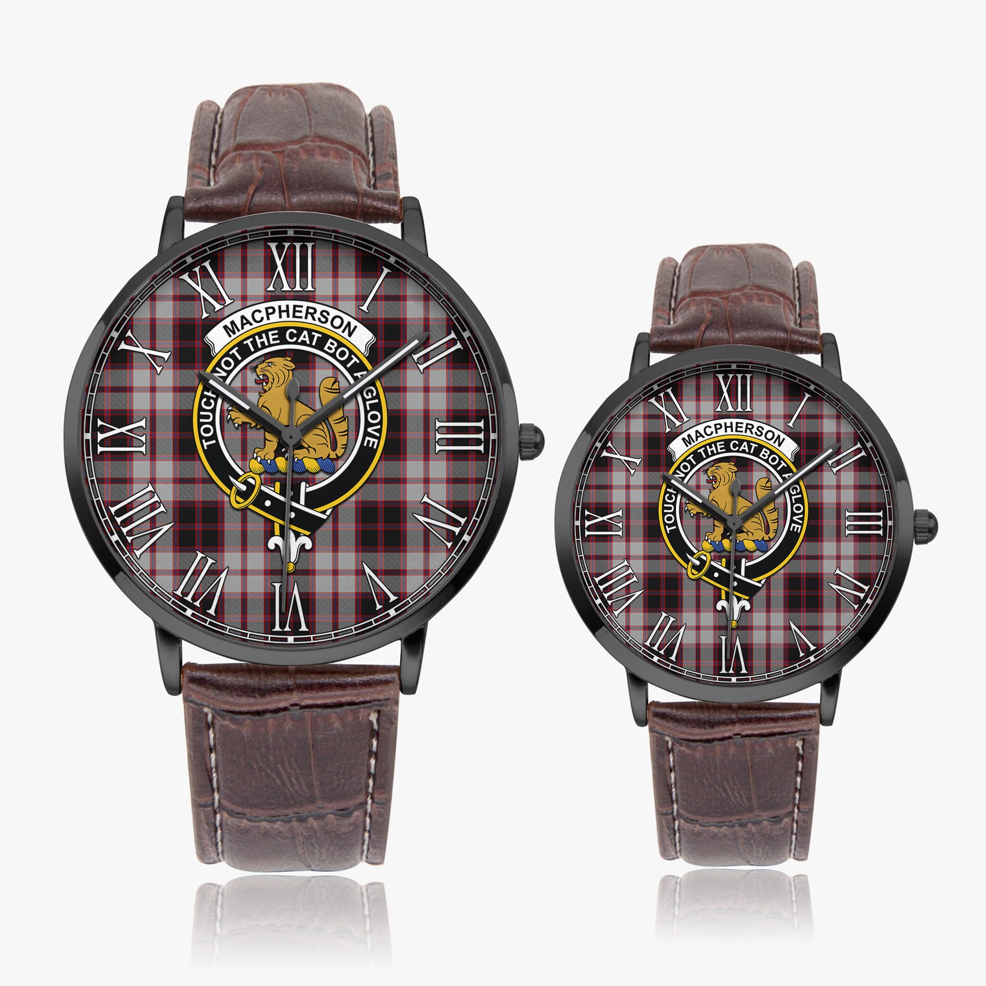 MacPherson Tartan Family Crest Leather Strap Quartz Watch - Tartanvibesclothing