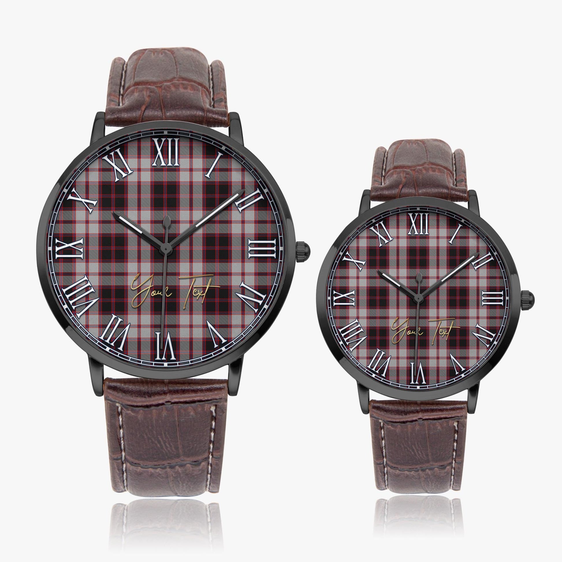 MacPherson Tartan Personalized Your Text Leather Trap Quartz Watch Ultra Thin Black Case With Brown Leather Strap - Tartanvibesclothing