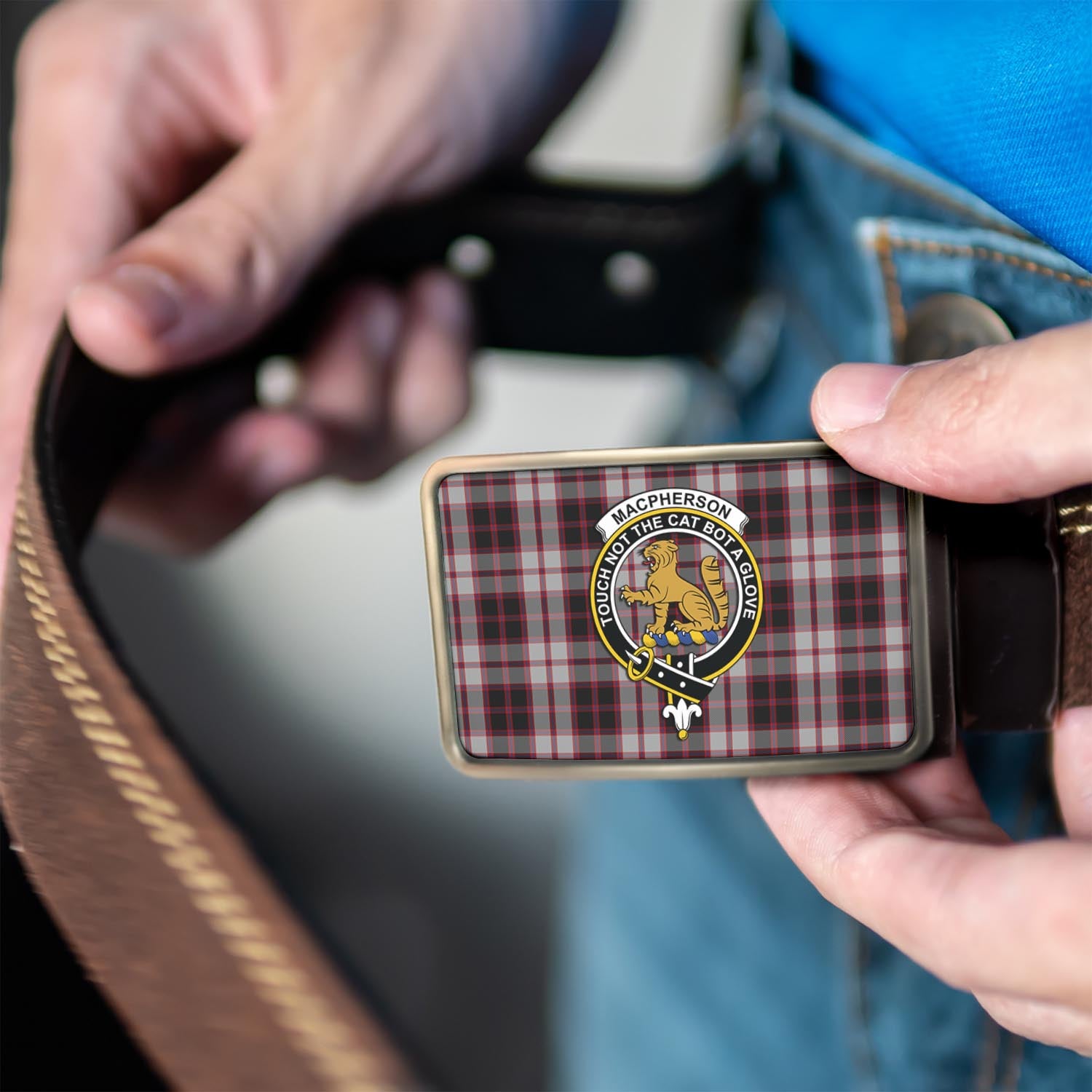 MacPherson (McPherson) Tartan Belt Buckles with Family Crest - Tartan Vibes Clothing