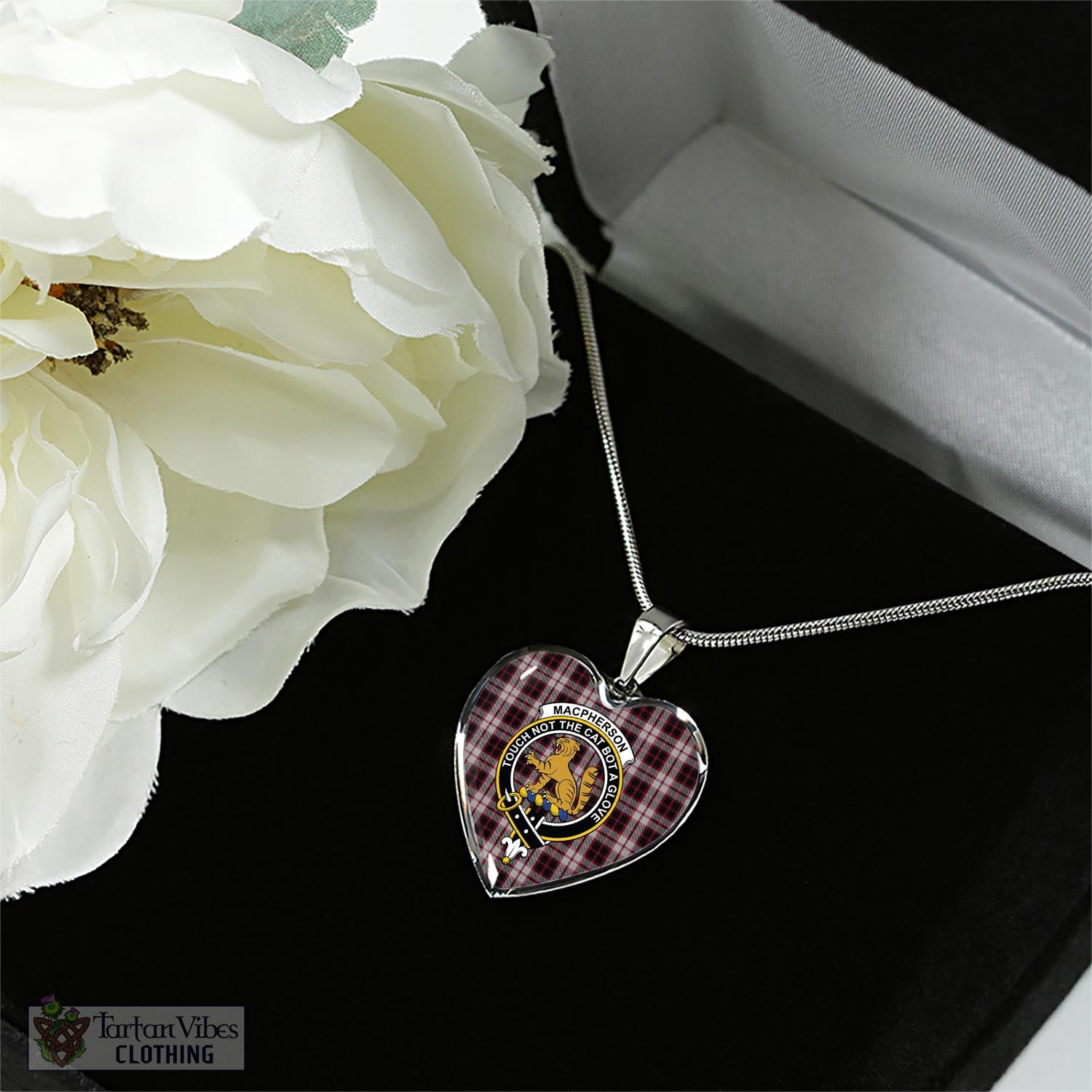 Tartan Vibes Clothing MacPherson Tartan Heart Necklace with Family Crest