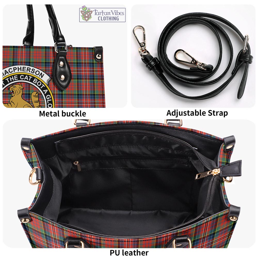 Tartan Vibes Clothing MacPherson Ancient Tartan Luxury Leather Handbags with Family Crest