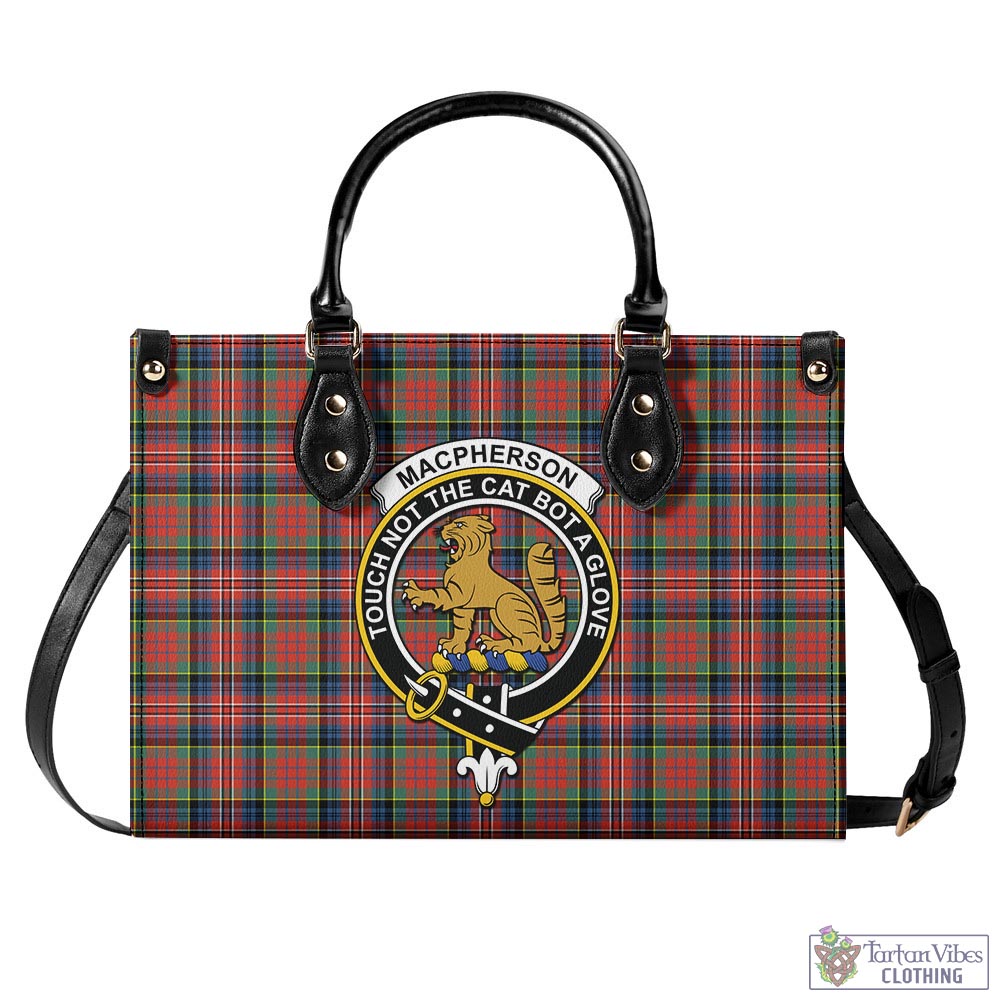 Tartan Vibes Clothing MacPherson Ancient Tartan Luxury Leather Handbags with Family Crest