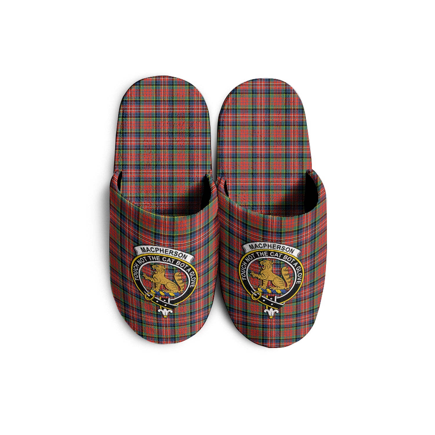 MacPherson Ancient Tartan Home Slippers with Family Crest - Tartanvibesclothing