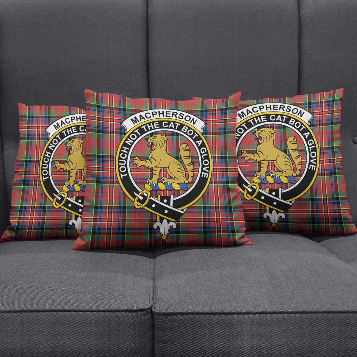 MacPherson Ancient Tartan Pillow Cover with Family Crest Square Pillow Cover - Tartanvibesclothing