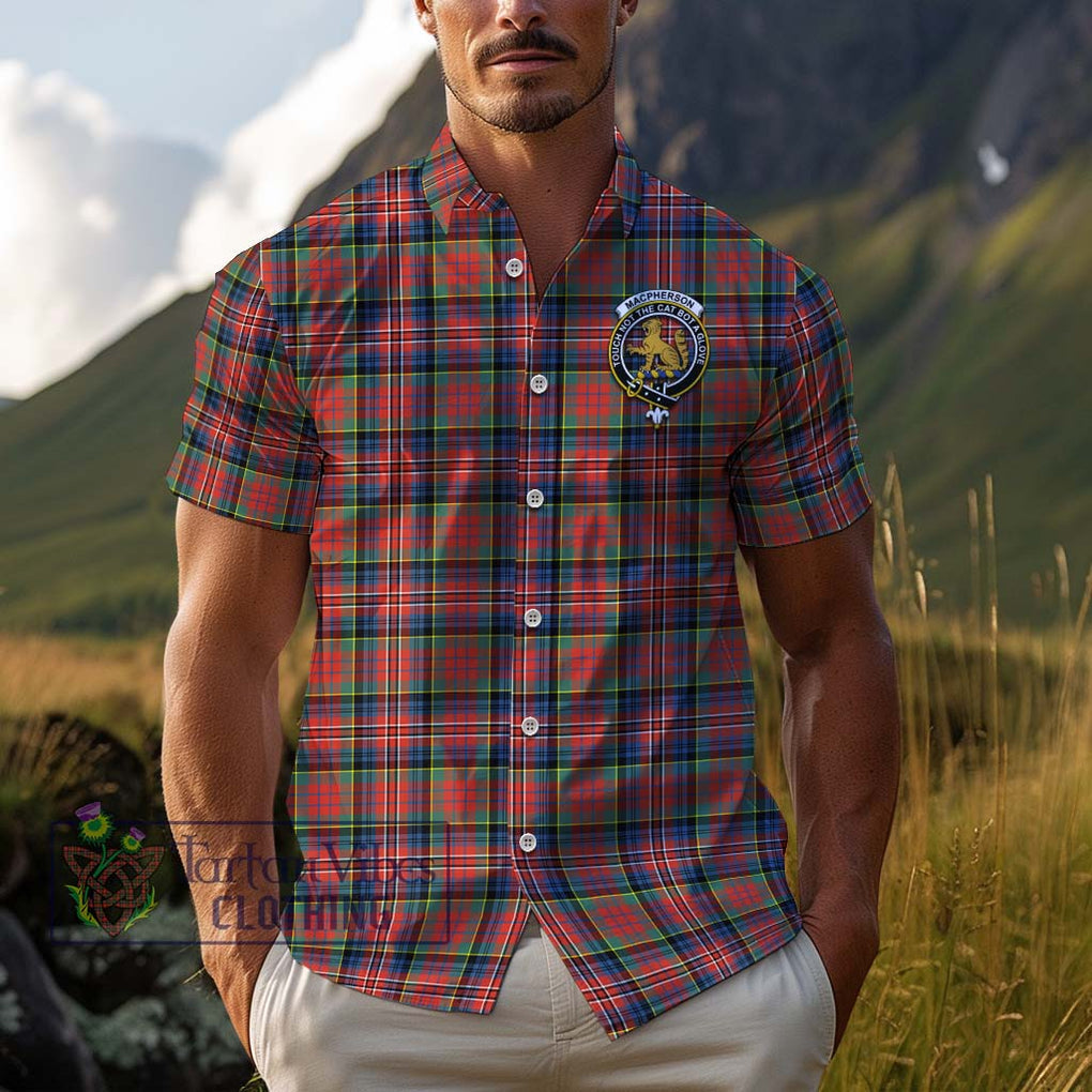 MacPherson Ancient Tartan Cotton Hawaiian Shirt with Family Crest Adult - Tartan Vibes Clothing