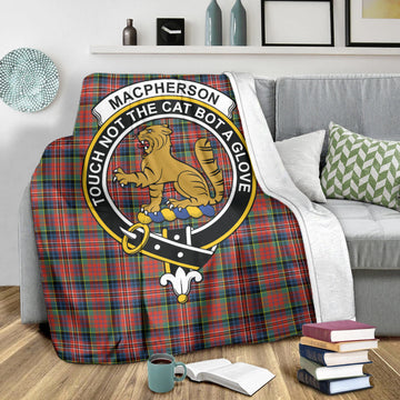 MacPherson Ancient Tartan Blanket with Family Crest