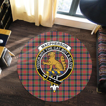 MacPherson Ancient Tartan Round Rug with Family Crest