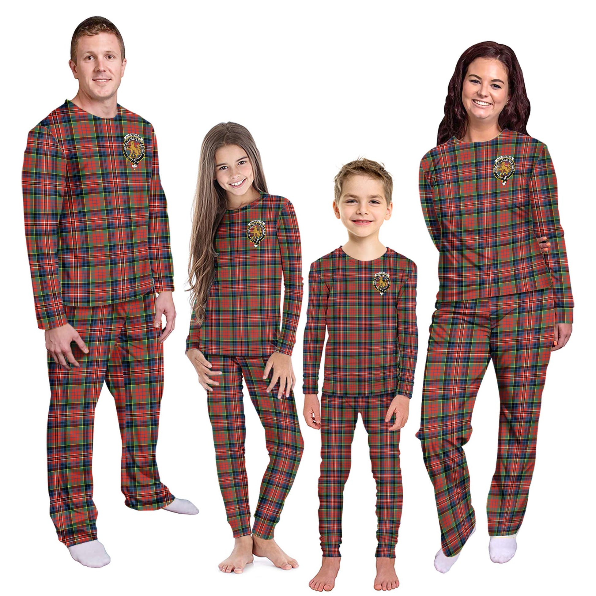 MacPherson Ancient Tartan Pajamas Family Set with Family Crest - Tartanvibesclothing