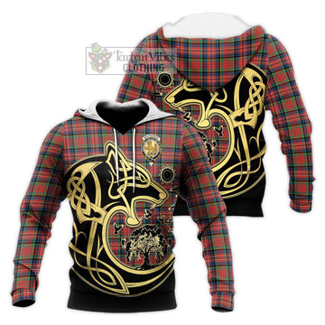 MacPherson Ancient Tartan Knitted Hoodie with Family Crest Celtic Wolf Style