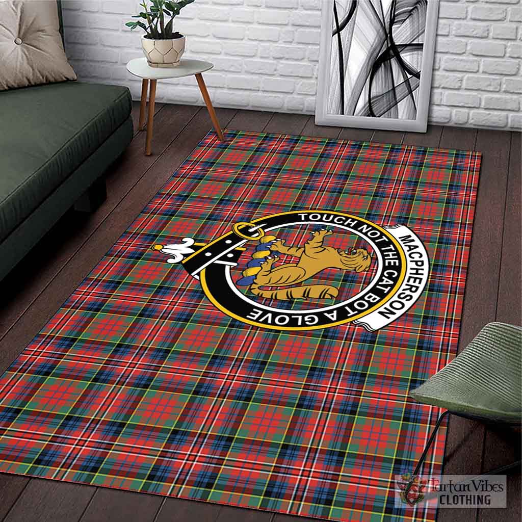 Tartan Vibes Clothing MacPherson Ancient Tartan Area Rug with Family Crest