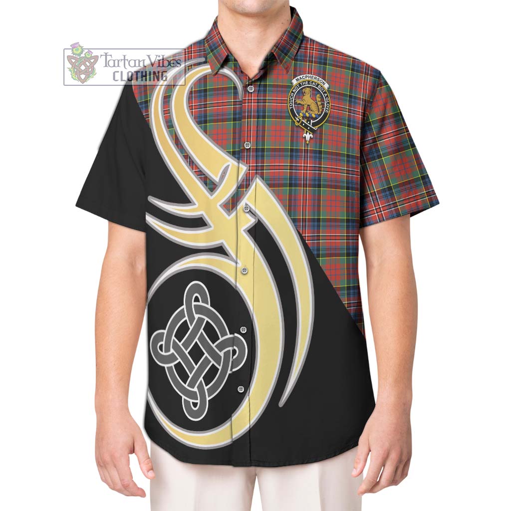 MacPherson Ancient Tartan Short Sleeve Button Shirt with Family Crest and Celtic Symbol Style Kid - Tartan Vibes Clothing