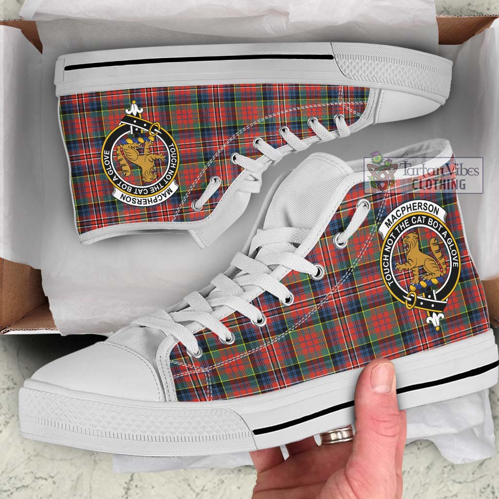 Tartan Vibes Clothing MacPherson Ancient Tartan High Top Shoes with Family Crest