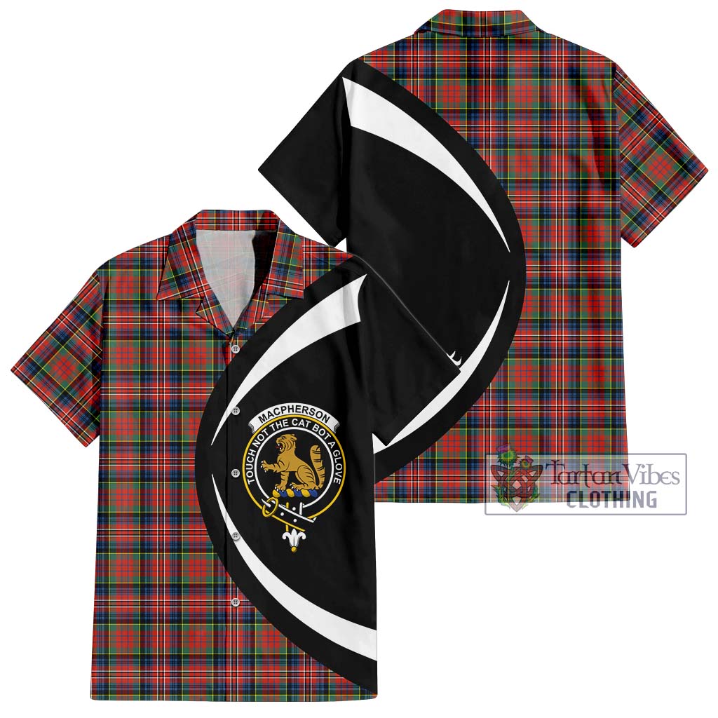 MacPherson Ancient Tartan Short Sleeve Button Up with Family Crest Circle Style Kid - Tartan Vibes Clothing