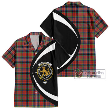 MacPherson Ancient Tartan Short Sleeve Button Up with Family Crest Circle Style