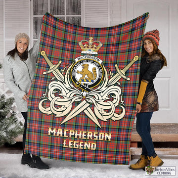 MacPherson Ancient Tartan Blanket with Clan Crest and the Golden Sword of Courageous Legacy