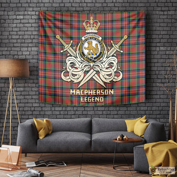 MacPherson Ancient Tartan Tapestry with Clan Crest and the Golden Sword of Courageous Legacy