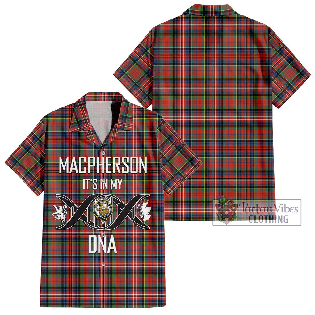 MacPherson Ancient Tartan Short Sleeve Button Shirt with Family Crest DNA In Me Style Kid - Tartanvibesclothing Shop