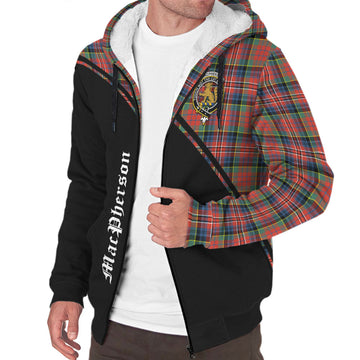 MacPherson Ancient Tartan Sherpa Hoodie with Family Crest Curve Style